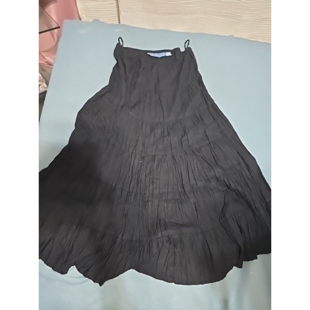 Half Moon Bay Women’s Black Wrinkled Chiffon Tiered Lined Boho Midi Skirt M - Picture 9 of 9